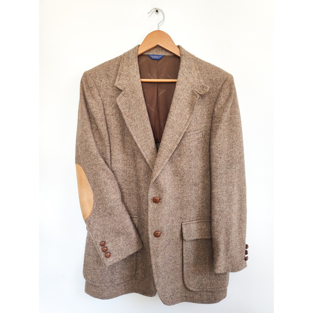Vintage Pendleton Sport Coat 38R 100% Wool Tweed Herringbone Suede Elbow Patch